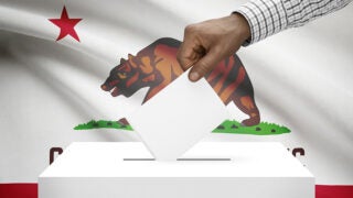 Ballot box with California flag on background